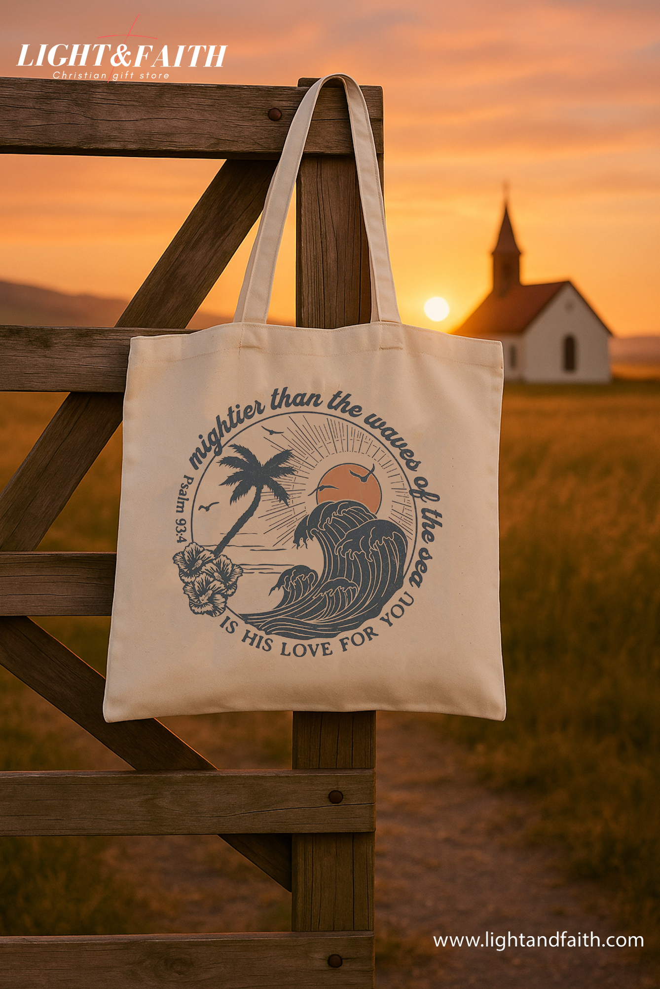 Mightier Than the Waves Tote Bag, Psalm 93:4 Christian Beach Bag, Bible Verse Canvas Tote, Faith Quote Gift, Ocean Scripture Tote Bag TBLAF53